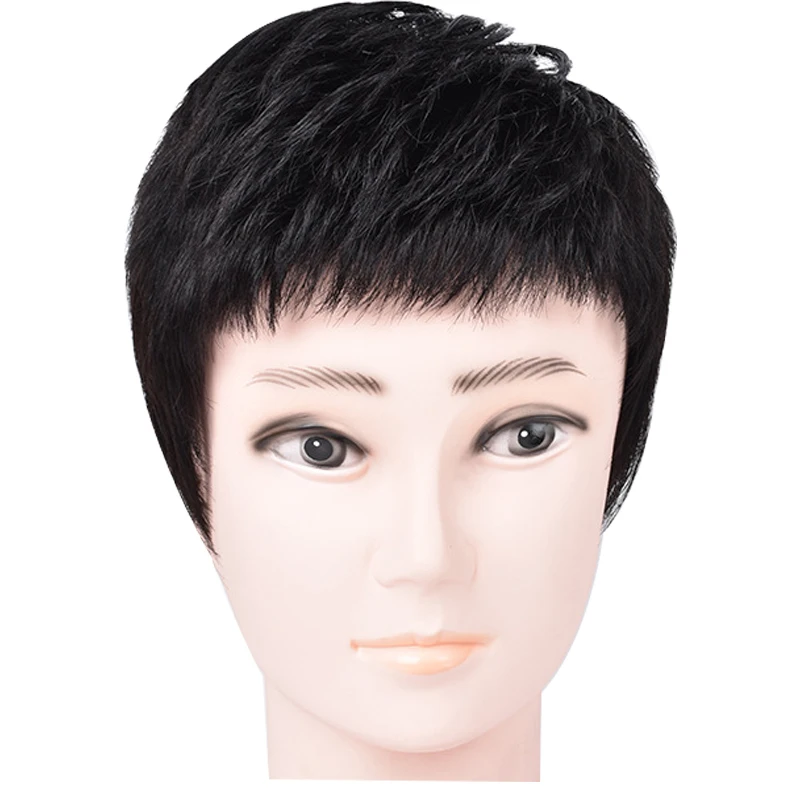 

Amazon hot sale, fashionable texture, men's replacement piece of human hair, Black