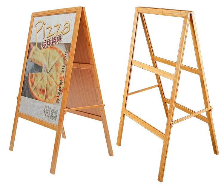 Outdoor Luxury Folding A Frame Sign Holder Poster Stands Wooden Bamboo