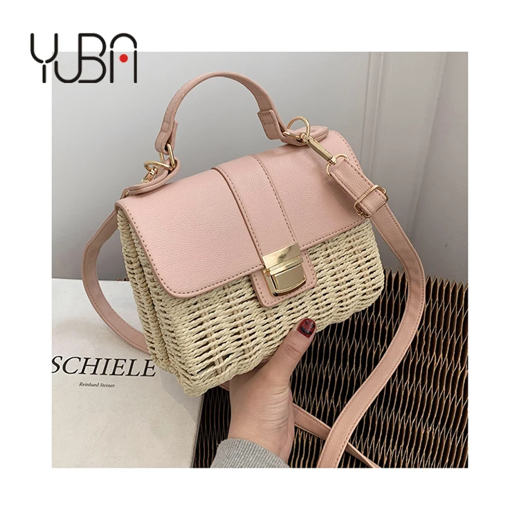 

2021 Summer custom purse portable fashion Handmade seaside holiday lock woven straw bags women handbags, Customizable
