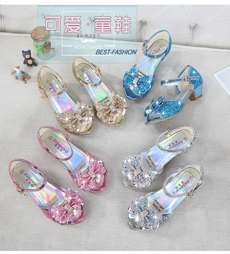 

Wholesale Summer New Style Frozen Fantasy Bow knot Girls High Heels Children Sandals