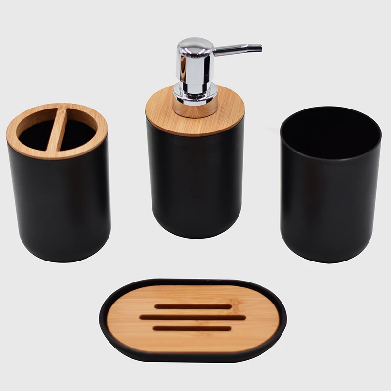 

Solid Color Bathroom Accessories Bamboo Bathroom Set 4-Pieces Bamboo gift set With Toothbrush Holder, Picture