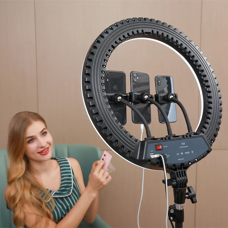 

Drop Shipping Live Streaming Video Fill Lights Beauty Selfie 18 inch Led Ring Light with Tripod Stand Phone Clip