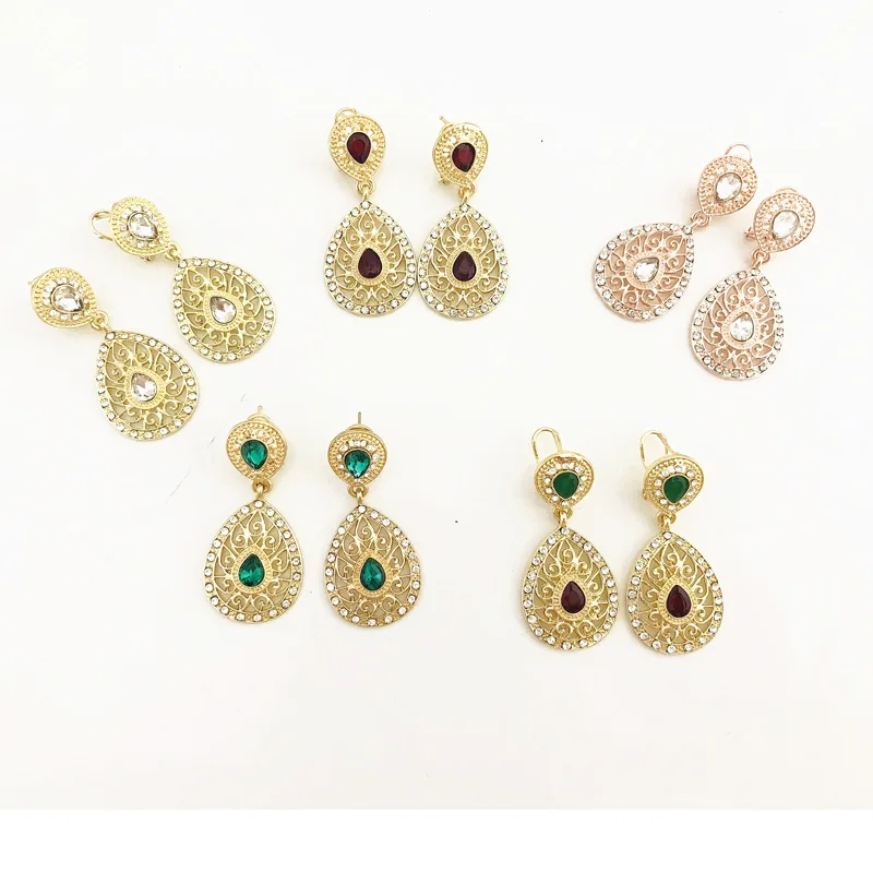 

Vintage Turkish Women Long Dangle Earring Gold Color Water Drop Crystal Africa Bridal Wedding Retro Jewelry, Gold and silver