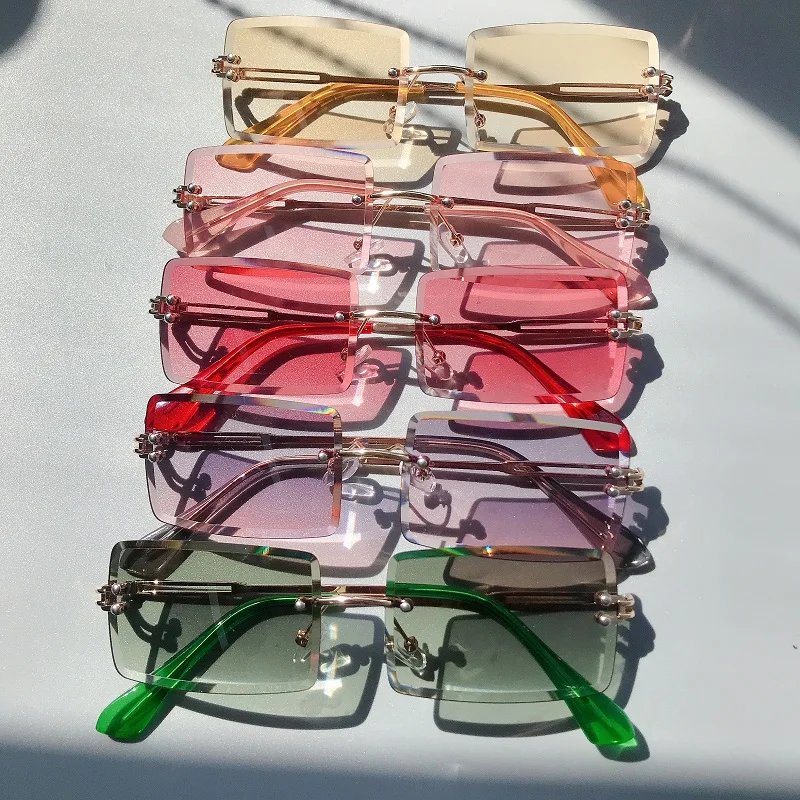 

Sample Available Custom Small Rectangle Metal Shades Rimless Hot Trending UV 400 Origi Sunglasses Women 2021