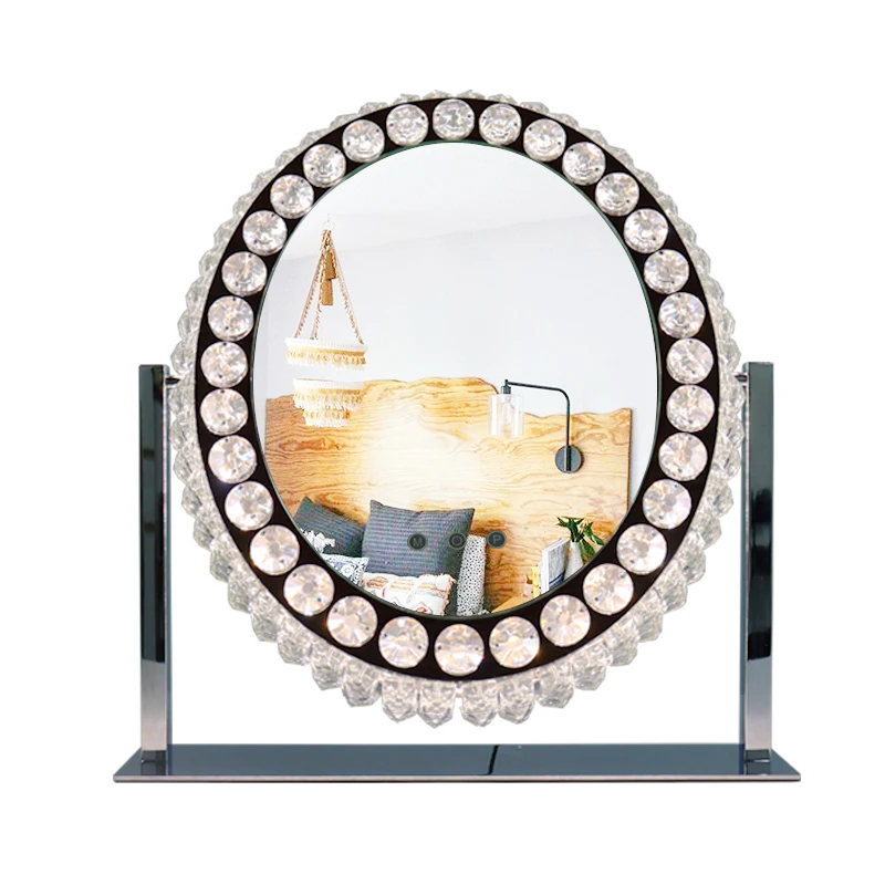 

Diamond Mirror Creative Oval Desktop Vanity Crystal Makeup Cosmetic LED Mirror Table Vanity Mirror