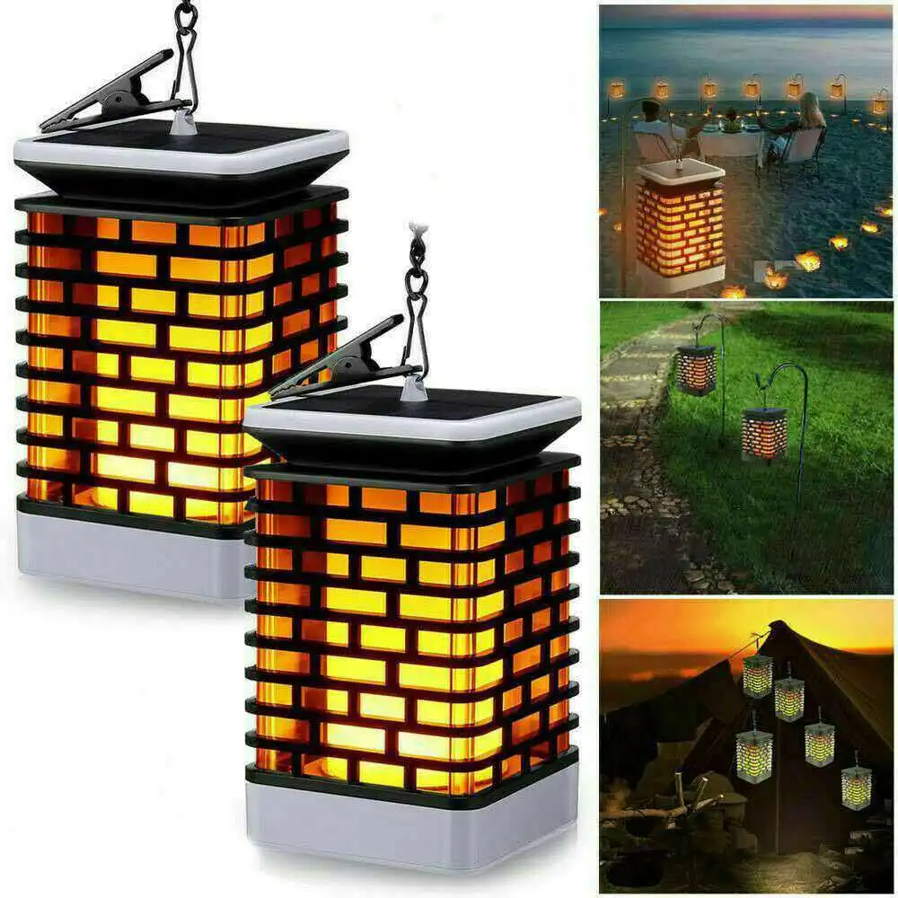 Outdoor Waterproof Garden Courtyard Solar Hanging Flame Lantern Lamp Landscape Lights LED