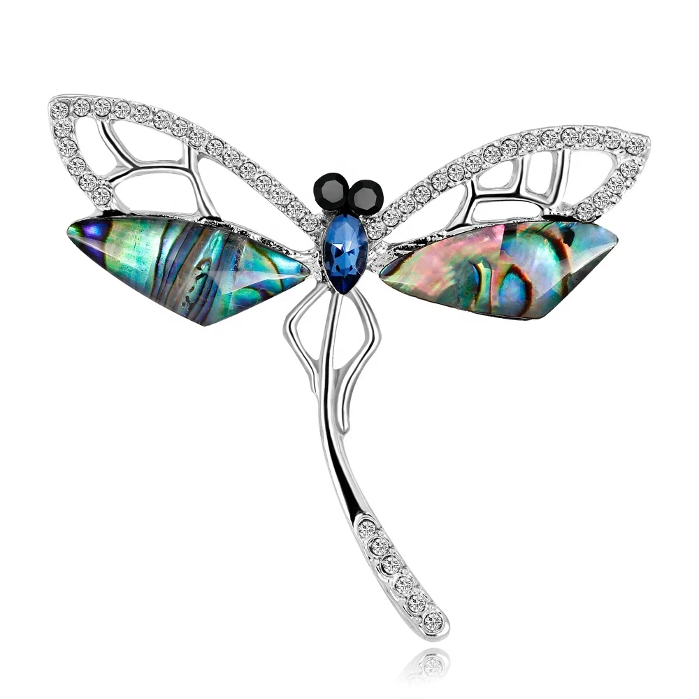 

Fashion Cameo Shell Dragonfly Clear Rhinestone Crystal Elegant Insect Brooch For Women Lady Gift, Various, as your choice