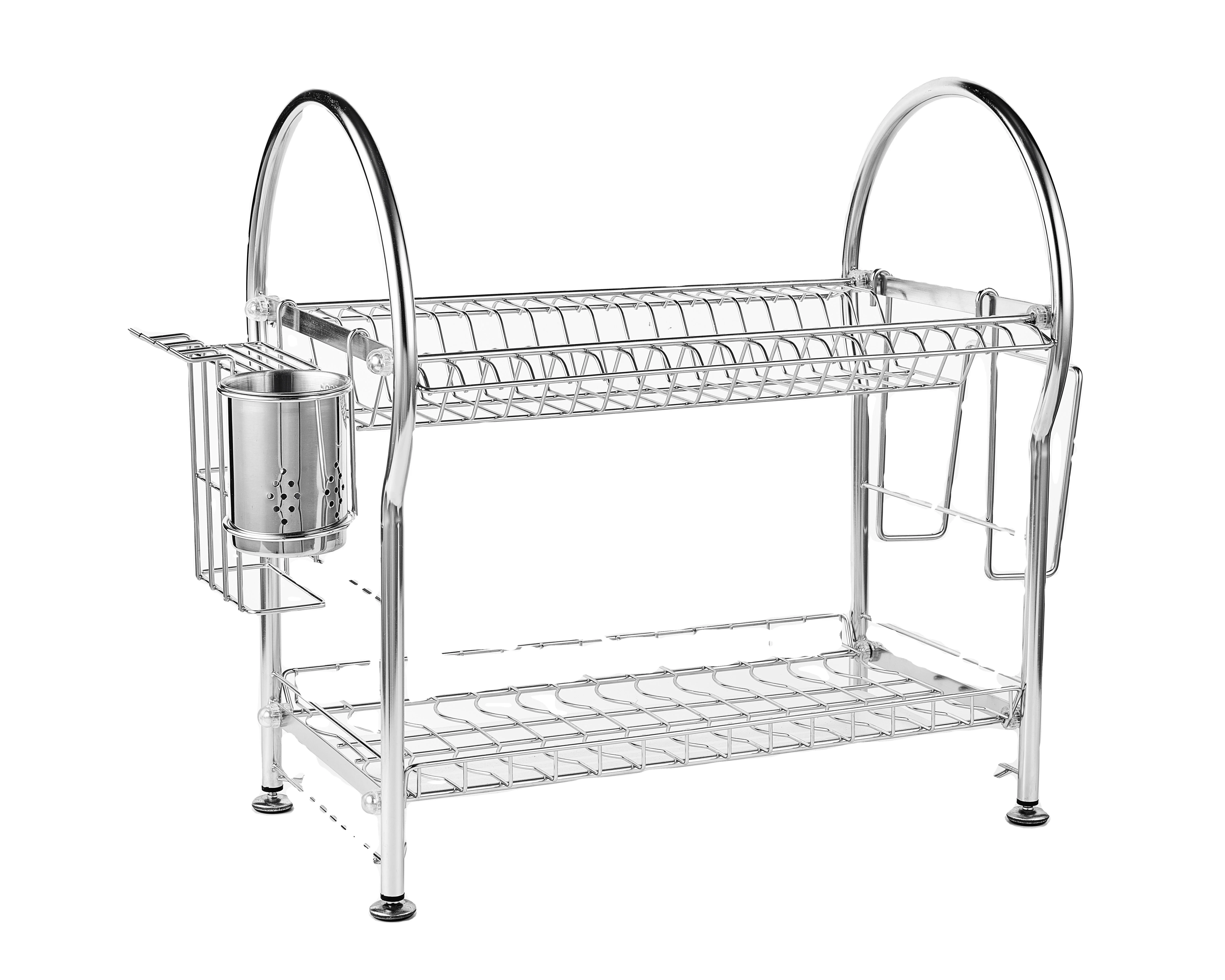 

2 tier metal kitchen stainless steel hanging dish drainer holder rack drying plate rack, Silver