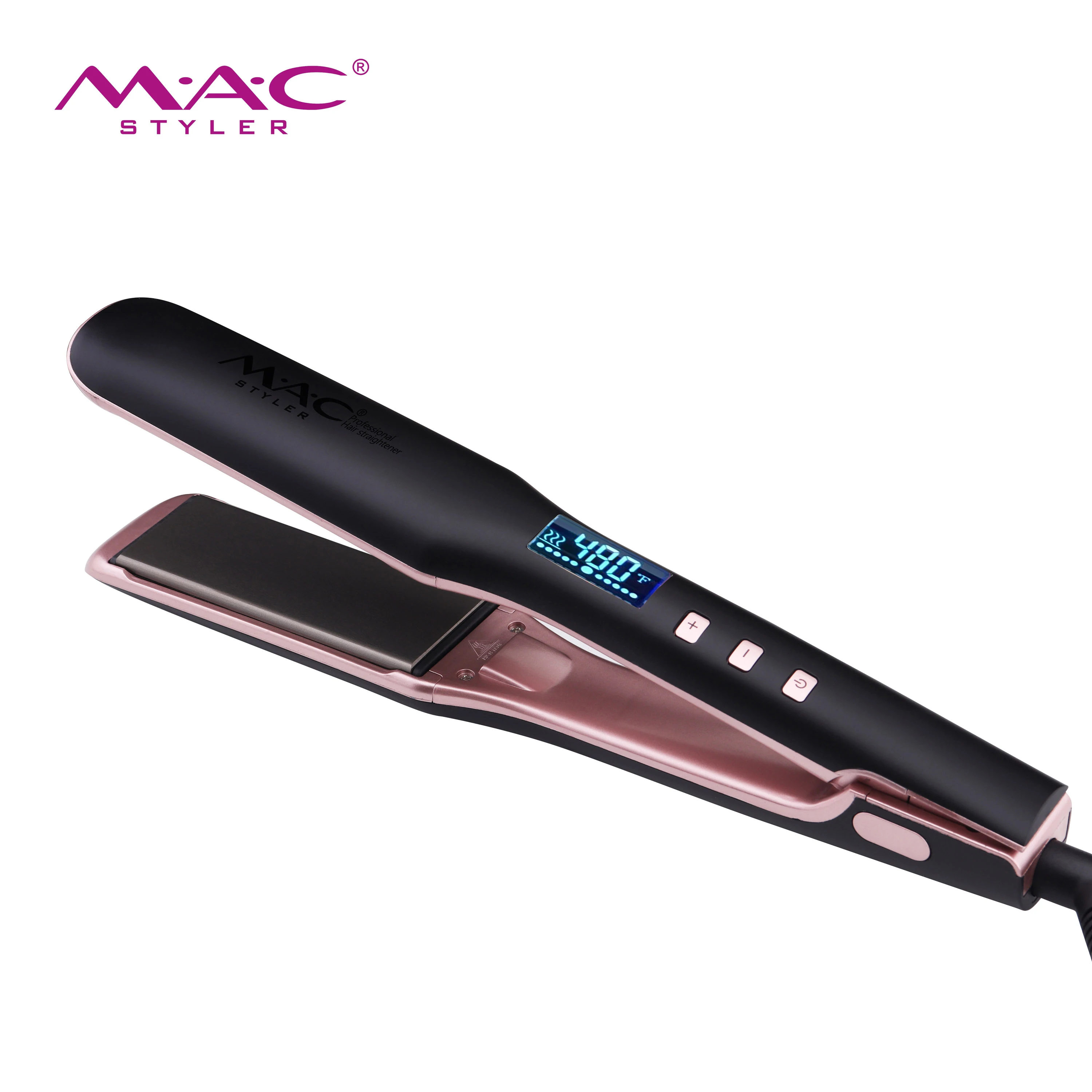 

Hair Salon Equipment LCD Display Dual Voltage Private Label Titanium Flat Iron Hair Straightener Black OEM Nano Ceramic