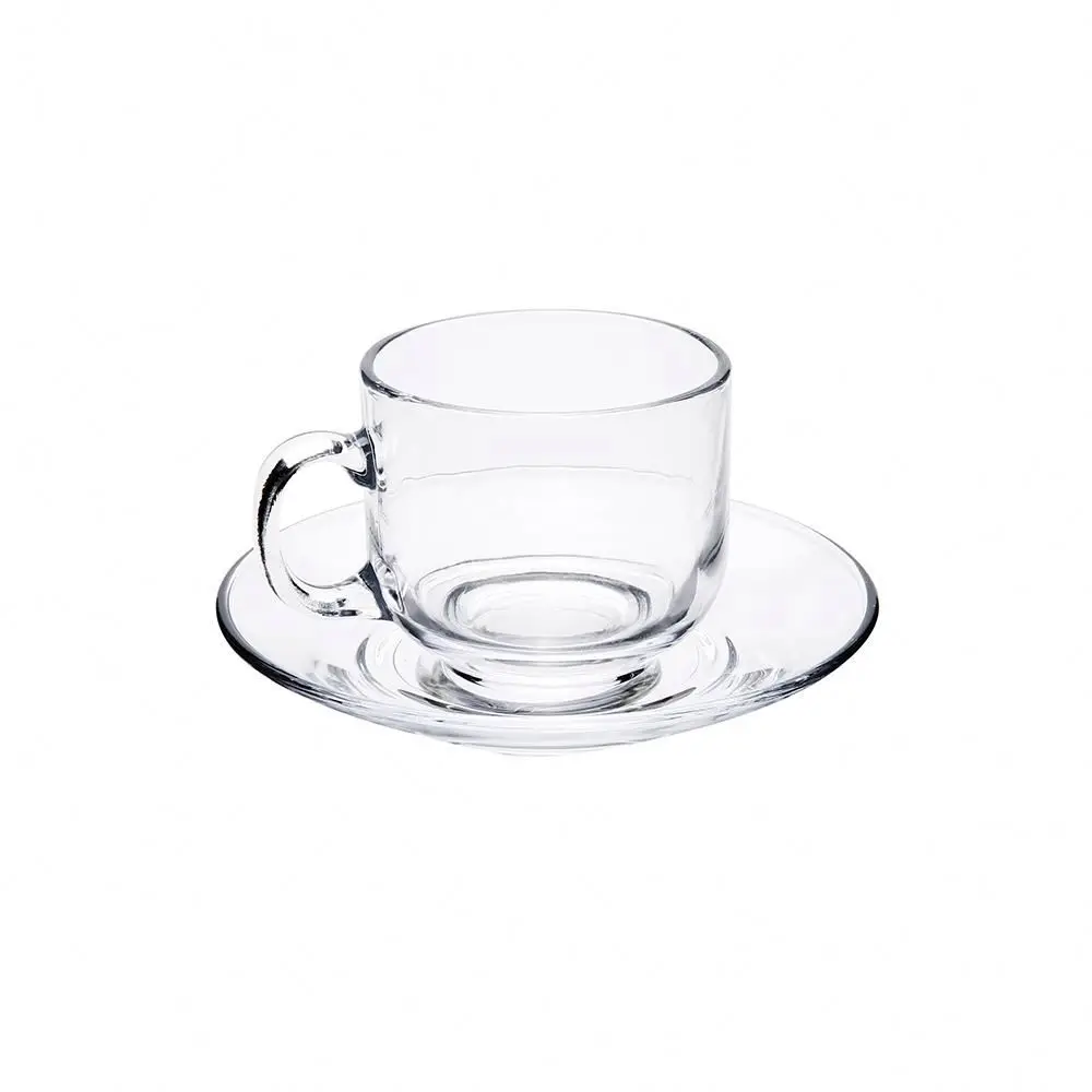 

Hot Selling Large Capacity High Quality Calcium Sodium Glass Cup Water Coffee Tea Glass Cup Saucer Set, Clear