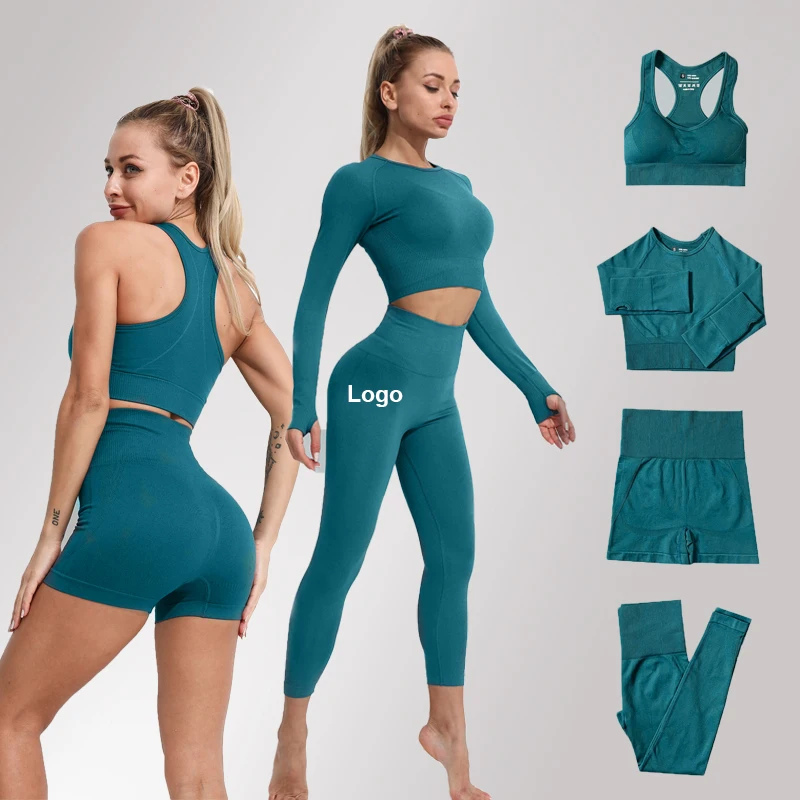 

Dropshipping Sportswear Women Gym High Waist Leggings And Bra Workout Clothes Seamless Fitness Yoga Set, As pictures