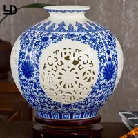 

Porcelain Vase China Carved Tabletop Blue and White Porcelain Ceramic Vase Carved Ceramics 28cm Flower Vase Gift and Crafts