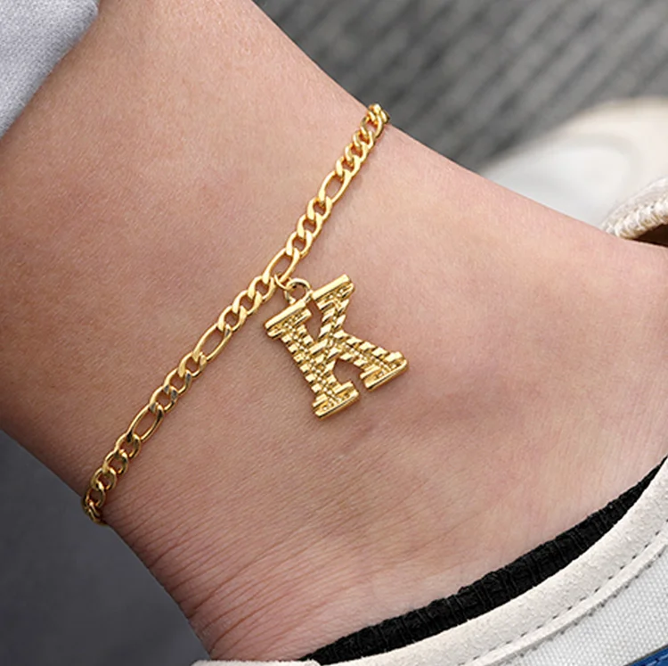 

Wholesale A-Z initial letter cuban link chain anklet for women, As picture