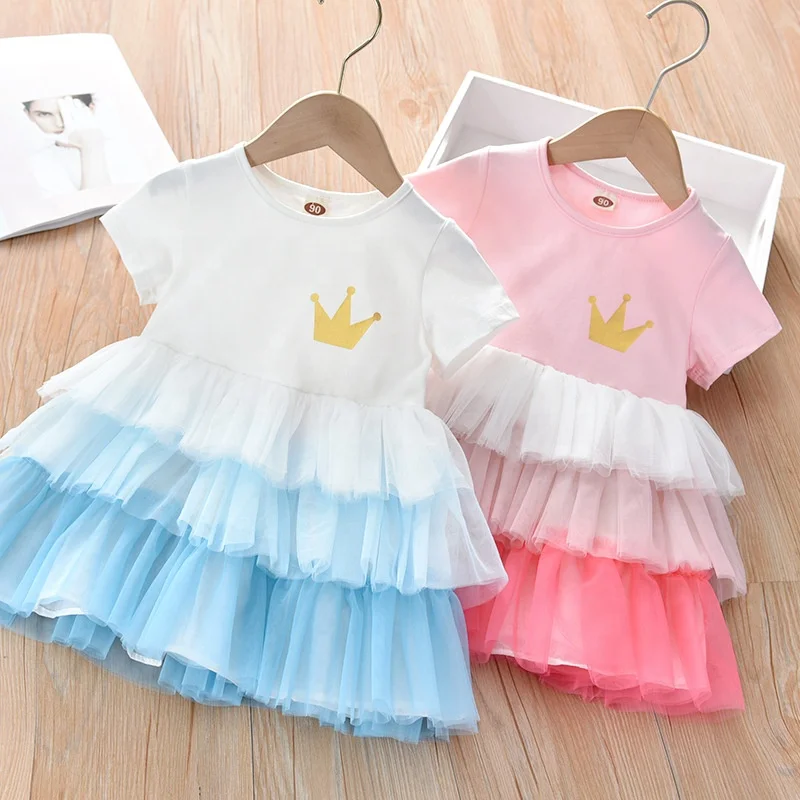 

Floralprincess Baby Girl Birthday Dress Crown Short Sleeve Summer Cake Dress Children Clothes