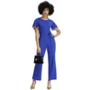 Explosion Office Lady Solid Color Jumpsuit Summer Short Sleeve One Piece Jumpsuit Trendy Women Clothing Waist Bow Long Pants