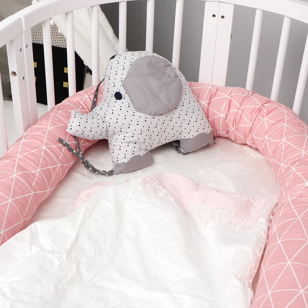 

AliGan-Baby braided crib bumper 200cm cushion soft pillow handmade soft for toddler bedroom long cot knotted nursery cradle, Pink, blue, gray, yellow