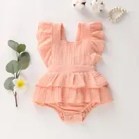 

Baby Girl Clothes Summer New Double Gauze Kids Ruffle Romper Jumpsuit Dusty Pink Playsuit For Newborn