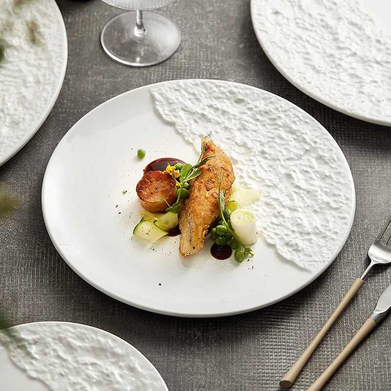 Ceramic Western Food Steak Plate White Round Pasta Spaghetti Fruit Sweet Dessert Serving Show Plate Platter Restaurant Tableware