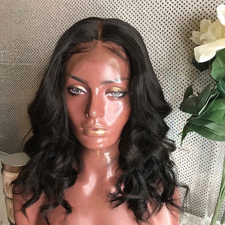 

Natural 150%density 12inch wavy 100% virgin human hair lacewig pre-made wig