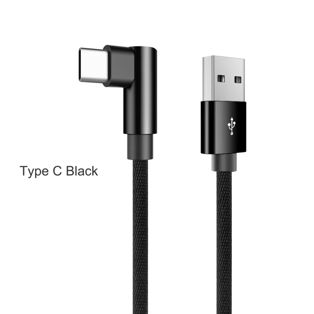 

SOCW 2.1A Fast Charging 90 Degree Elbow Braided USB Cable For ios Micro USB Type C Data Transfer Cable For Mobile Phone