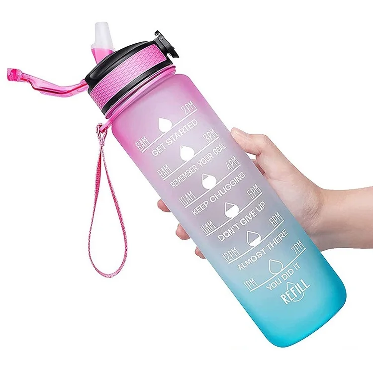 

Wholesale bpa free motivational water bottle plastic 1l / 32oz sports motivational water bottle with straw and time mark