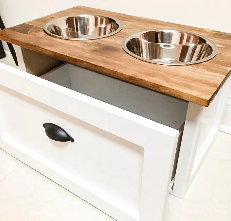 

2 Bowl Dog Feeding Station with Drawer - Raised Dog Bowl Pet Bowls & Feeders Automatic Feeders & Waterers All-season 7-15 Days