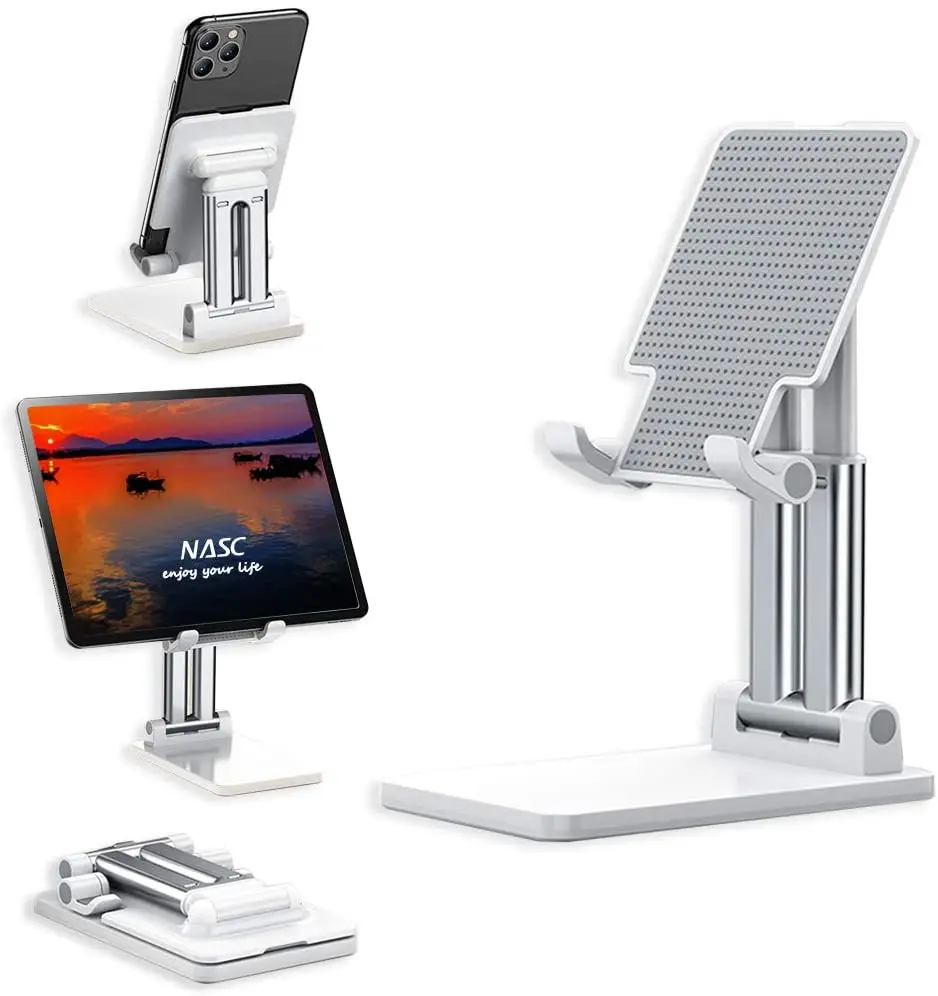 

USLION Mobile Accessories Universal Desktop Phone Holder Aluminum Tablet Stand Adjustable Smart Mobile Cell Phone Support, Black, sliver