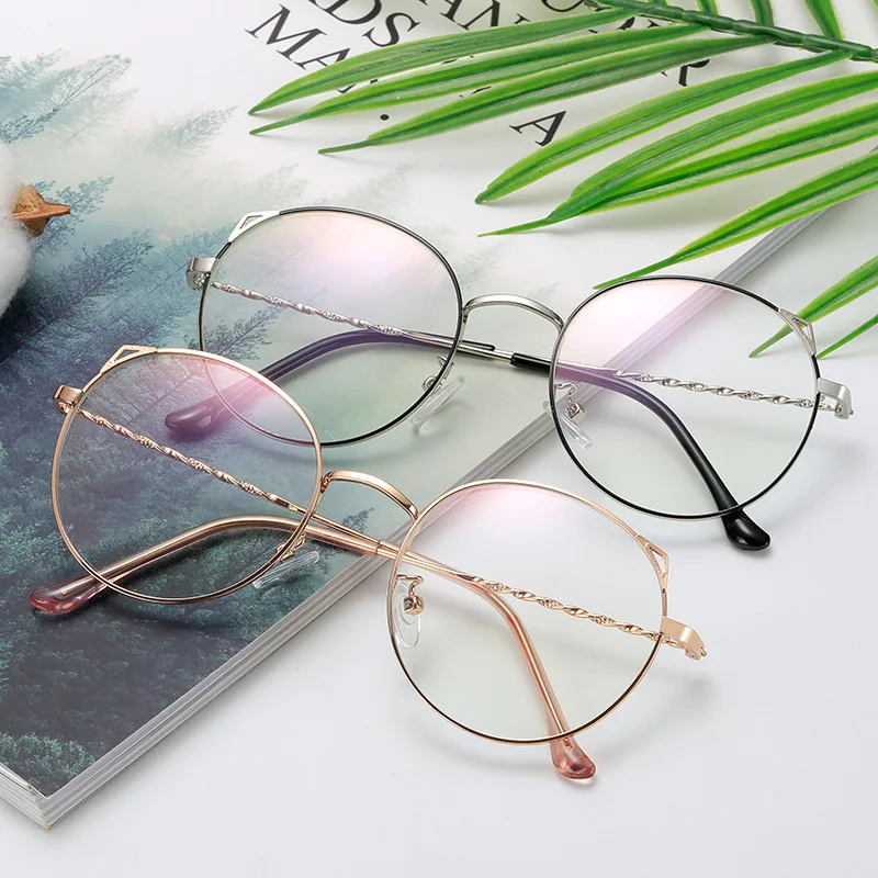 

New fashion Cat Ear glasses frame with spiral temple, Metal Retro Round frame Literary optical Glasses 2020, Any color available