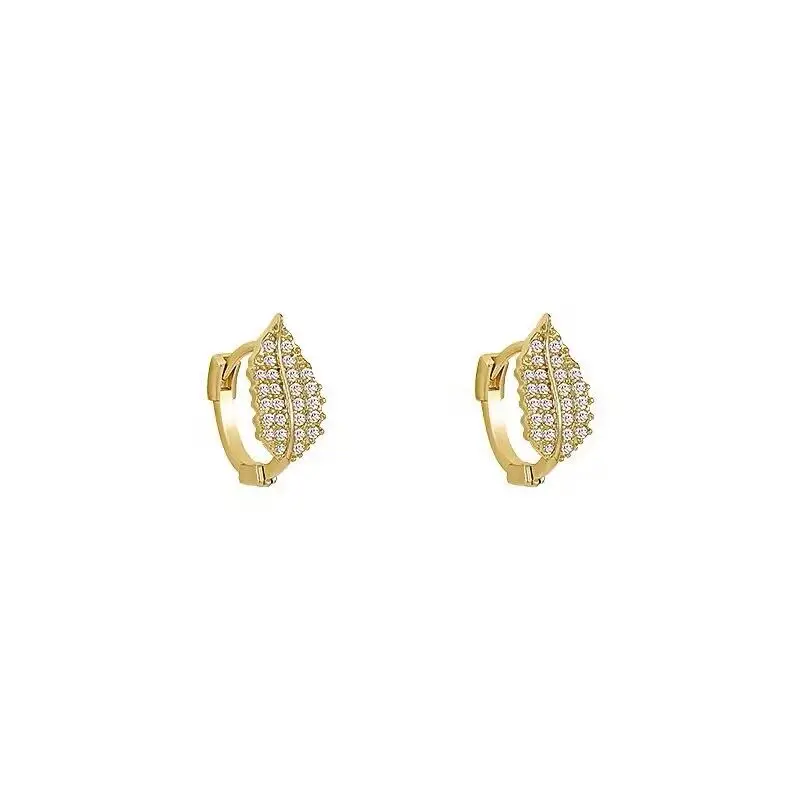 2023 INS Fashion 925 Silver Zircon Leaf Gold Silver Hoop Earring Fine Jewelry for Women