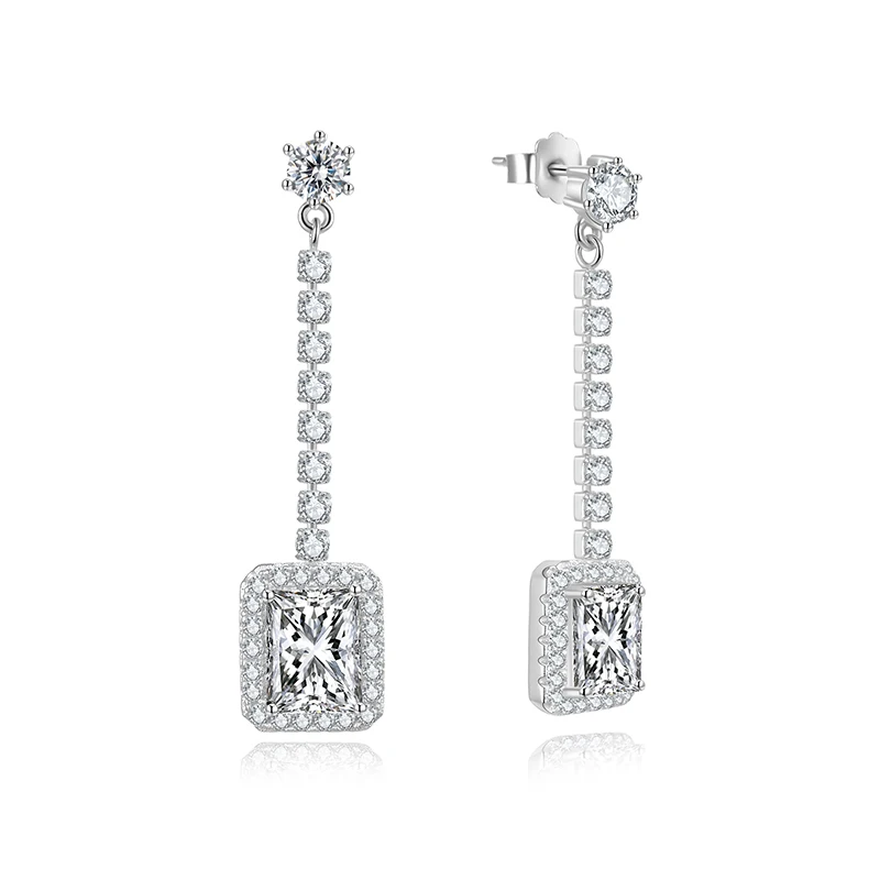 

RINNTIN SE333 S925 silver jewelry rhodium plated pave full diamond drop earrings for women