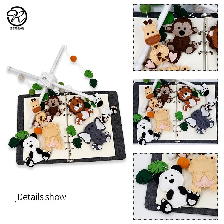 
Jungle Wildlife Zoo Animals Felt Baby Mobile Pure Handmade Mobile Crib Dolls Hanging Balls & Leaves Toys Children Gift 