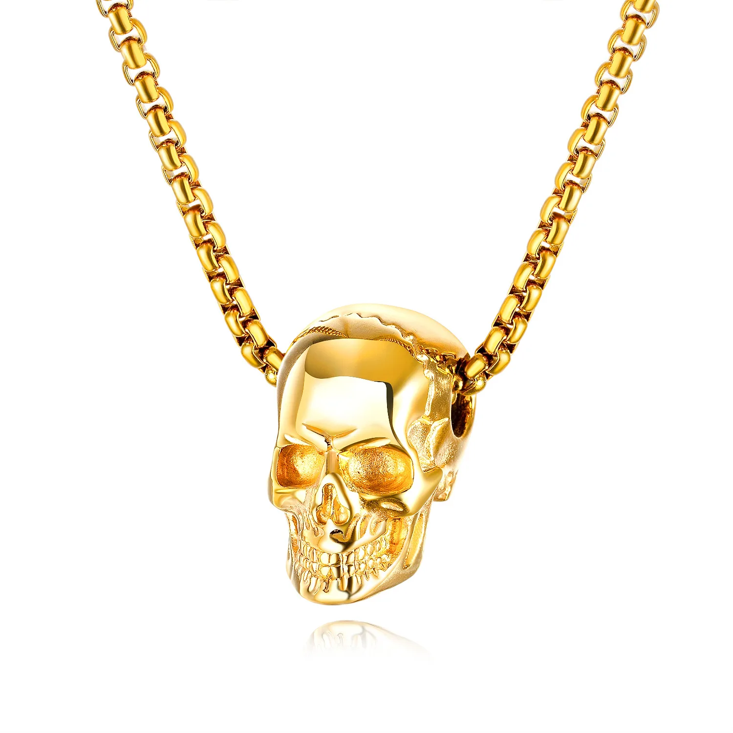 

CHENGYI Wholesale Stainless Steel Punk Jewelry Necklace Silver Black Gold Punk Mens Skull Head Pendant Necklace for Guys