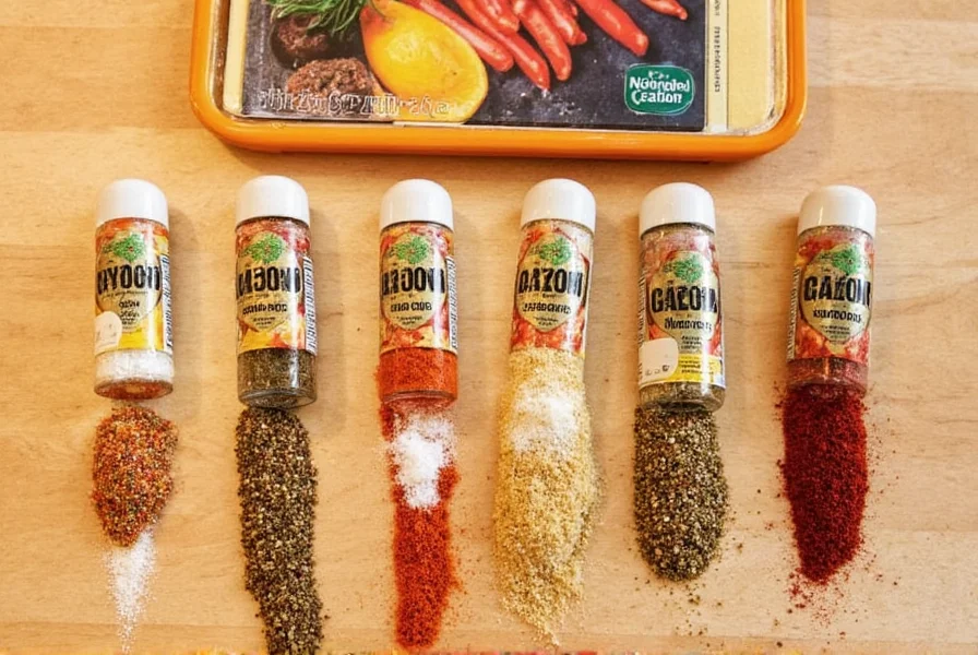 Grocery store shelf with sazon seasoning options
