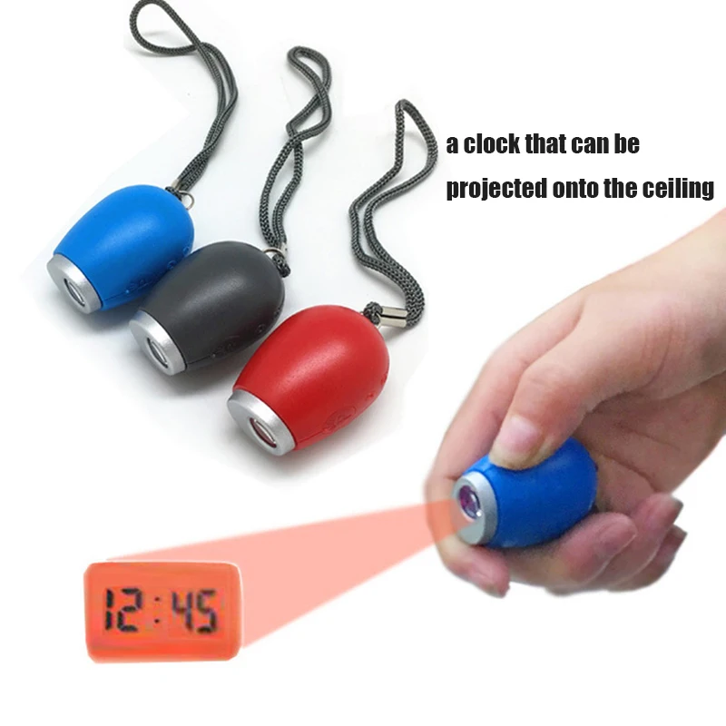 

2020 mini Flashlight clock projection clock flashlight lanyard small projection clock keychain as gift, Red,blue,grey