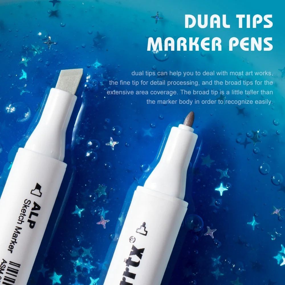 Arrtx 32 Colors Acrylic Marker, Brush Tip and Fine Tip (Dual Tip