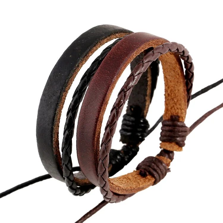 

Wholesales Fashion Handmade Wristbands Truth Black Adjustable Leather Bracelet For Men, As show