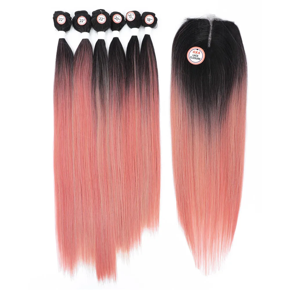

X-TRESS SPOT Beautiful Ombre Color Fiber Hair Bundles Full Head/Pack With Lace Front Closure Straight Synthetic Hair Extension, 1#/1b/2#/4#/f1b/30/f1b/bur/medium mauve/chili/medium violet/