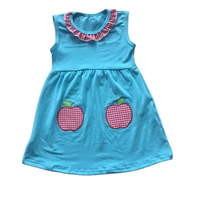 

Ready to ship baby girl blue cotton dress boutique kids dresses for girls