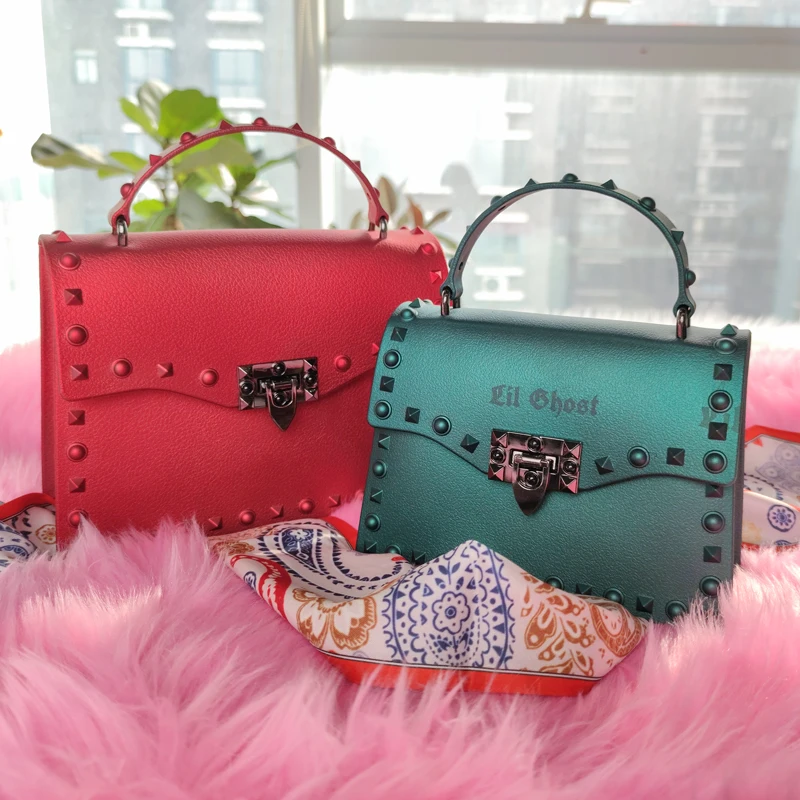 

2021 New Fashion PVC Mini Purses and Handbags Set Jelly For Kids Women Candy Crossbody Handbag Trendy Rivet Tote Handbag, Customizable