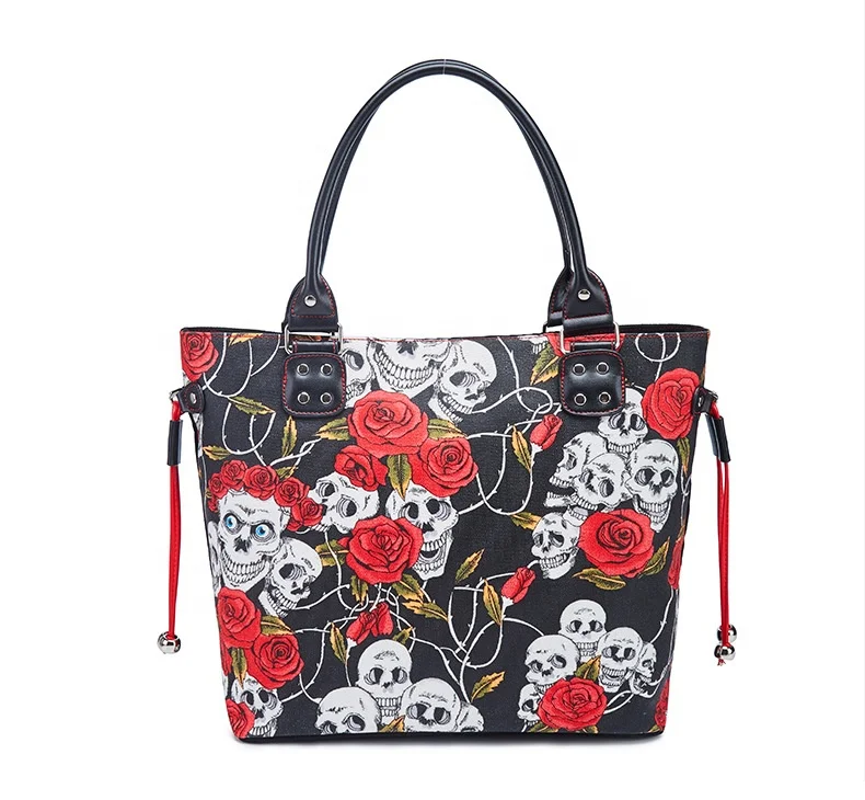 

Halloween Skull Canvas Tote Cotton Bag Reusable Multipurpose flower handbag