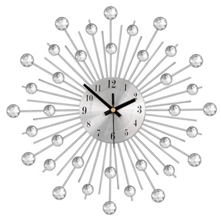 

Hot-selling Luxury Diamond Clock Creative Iron Art Metal Crystal Wall Clock, Silver