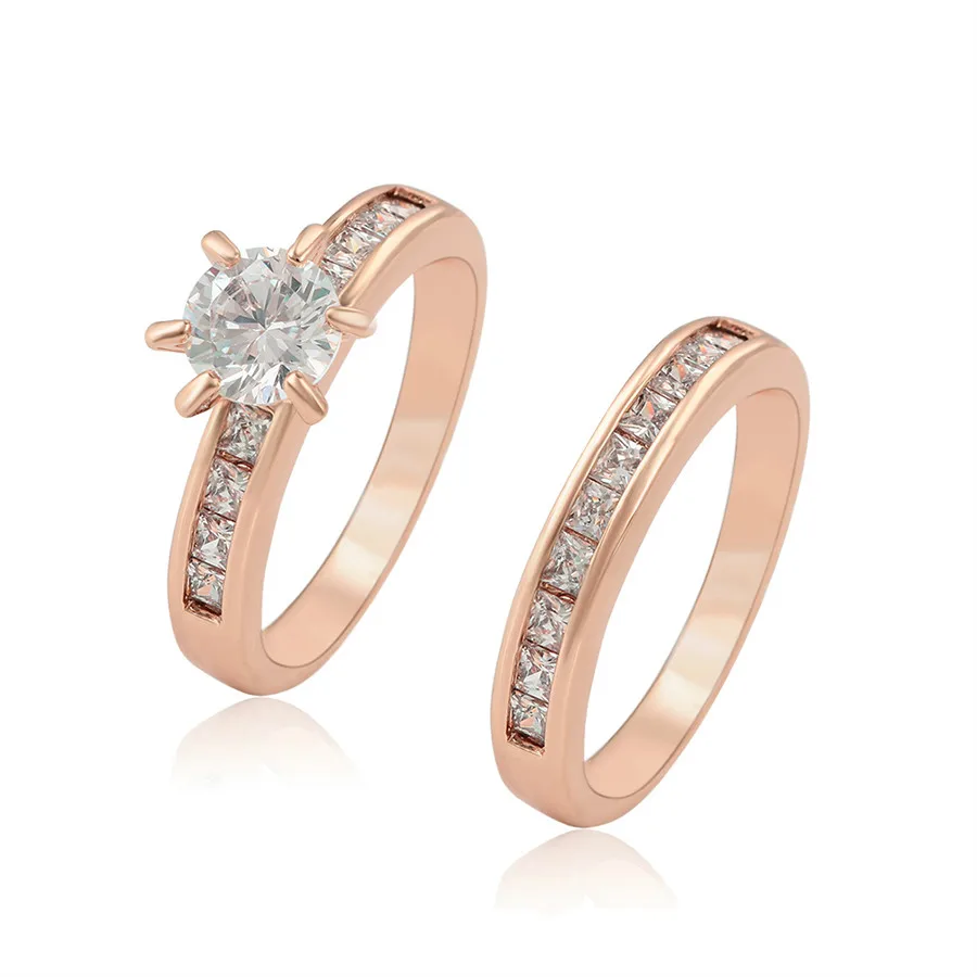 

12814 Xuping Jewelry stylish and elegant high quality combined ring set with diamond rose gold ring synthetic CZ ring