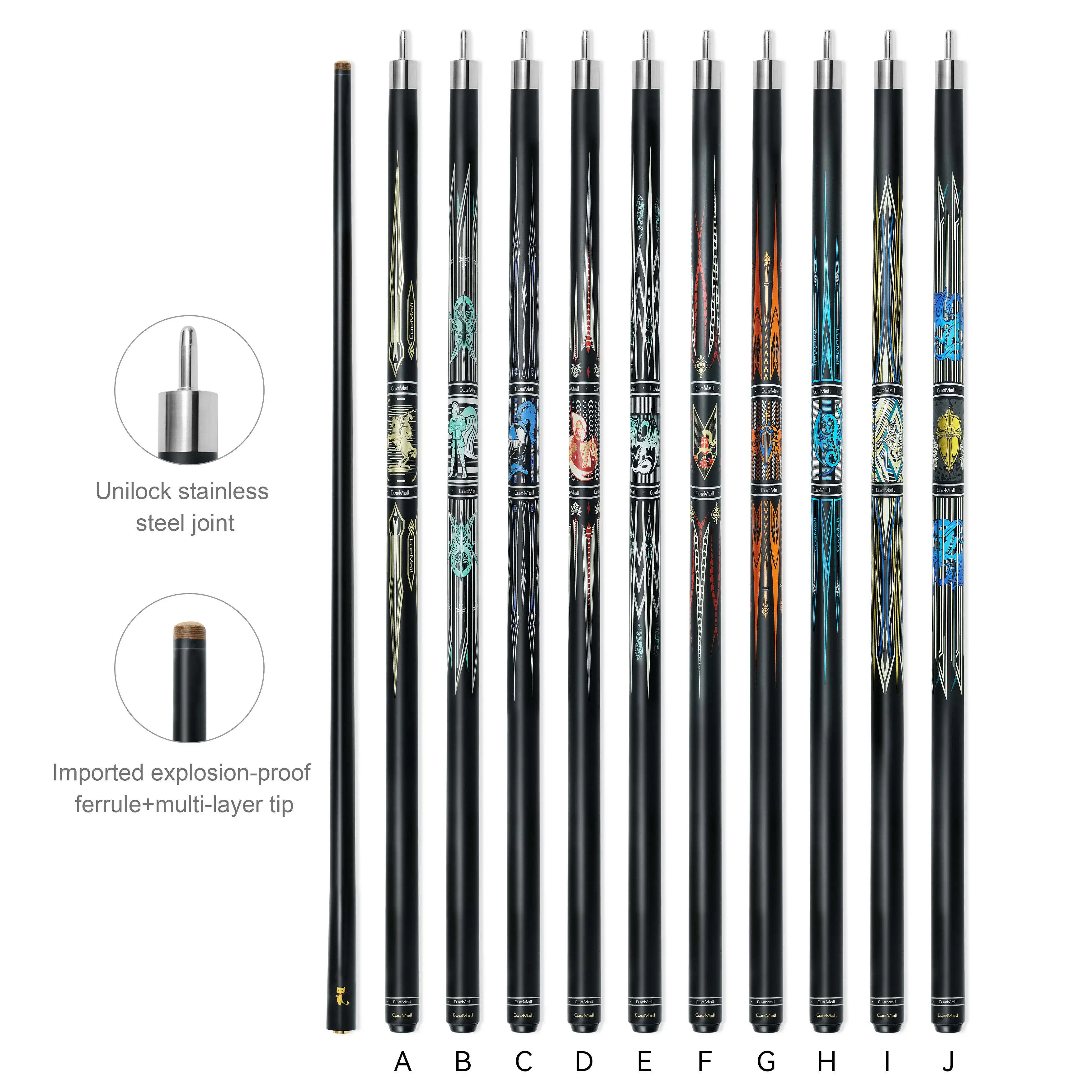 Hot Sale 58 Inches Carbon Fiber Shaft With Uni-Lock Joint 12.5-12.75mm Tip 1/2 Pool Billiard Cue Stick/Taco