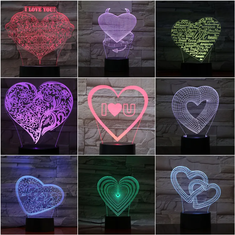 Double Heart Light Up Lamp LED Personalized Couple Hearts and Rose With Remote 