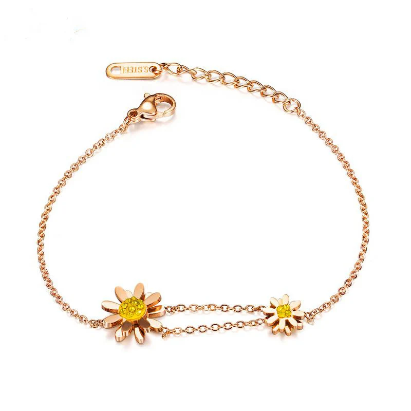 

2021 Sailing Jewelry Moms Day Gift Titanium Steel Rose Daisy Bracelet Stainless Steel Daisy Sun Flower Bracelet