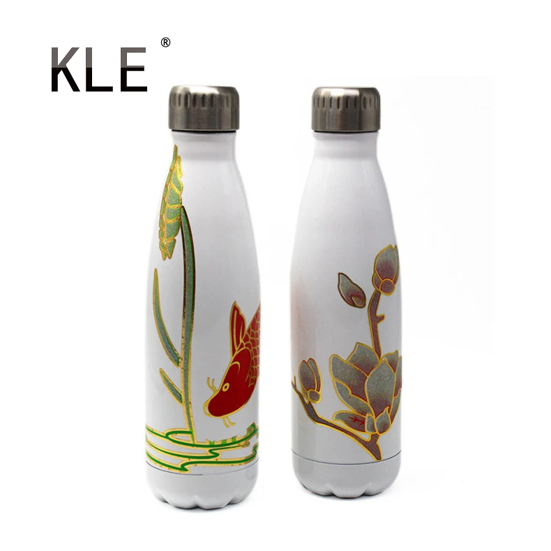 

KLE Ready To Ship Cola Shape 500ml Coke bottle Sport Stainless Steel Bottle Outdoor Drinking Insualted Travel Drinkware With Lid, Red/violet/chocolate/light green/sky blue/black/blue/orange/pink