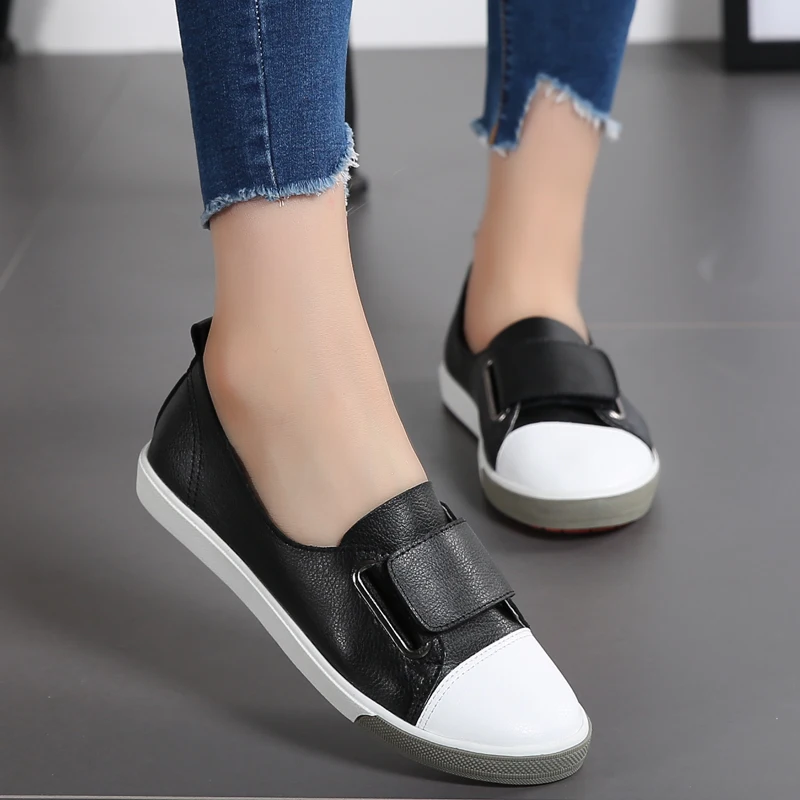 2020 Spring Autumn Women Loafers Flats Lady Slip On White Shoes Genuine ...