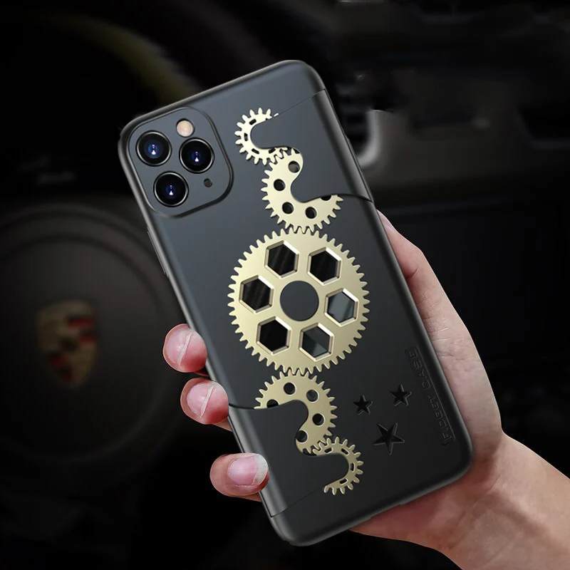 

Free Shipping Fidget Geer Wheel Cell Phone Case for iphone 12 11 11pro X XR 13 14 15 7Plus 8 XS MAX Creative Mobile Cover Fundas