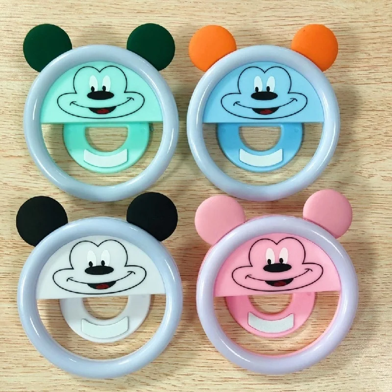 

2021 new round ring cartoon filling light LED mobile phone selfie portable can take a mirror selfie light, White,green,blue,pink