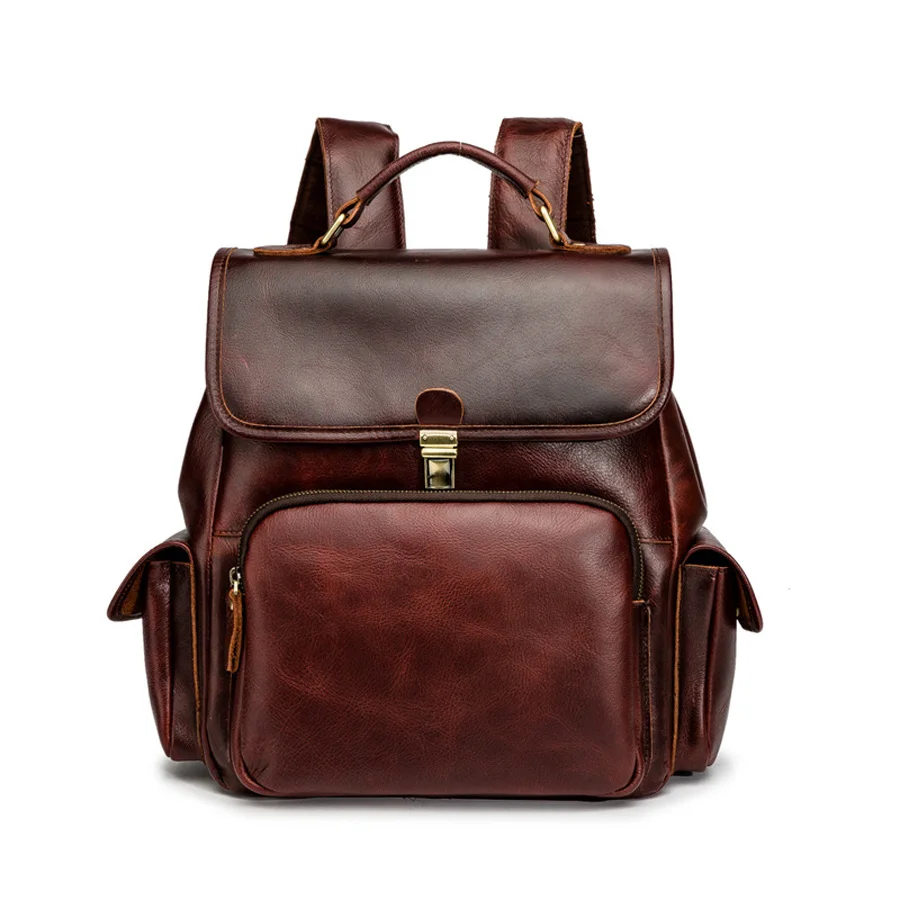 

Genuine Leather Backpack Women Elegant Handmade Bags Vintage Wine Red Femme Double Shoulder Bag Outdoor travel laptop back pack, Customized